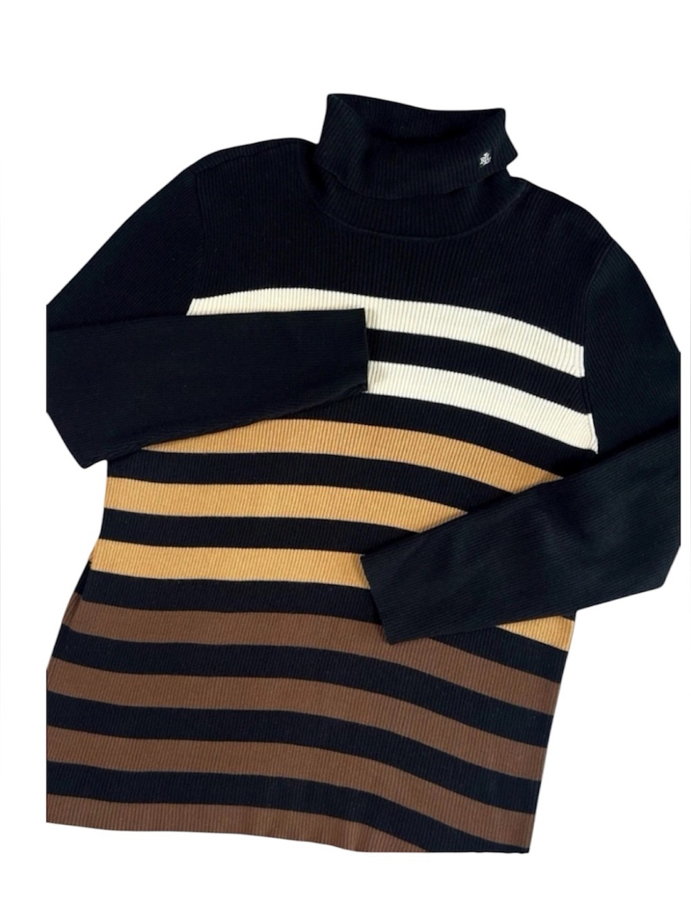 Ralph Lauren Black and Tan Ribbed Turtleneck Womens Xl